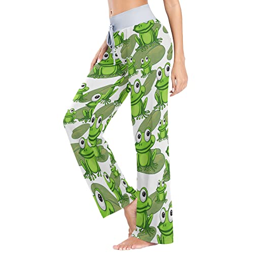 Pugongying Cartoon Frog Women Pajama Pants Drawstring Wide Leg Lounge Trouser Sleepwear Pants #TOP2