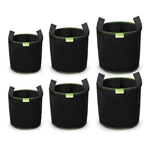 SIMBOOM Sac à Plantes Non tissé, Lot de 6 Sacs de Croissance pour Pomme de Terre, Plante, Tomate, Végétale Aération Tissu Pots avec Poignée, Noir - 5/7/10 Gallons
