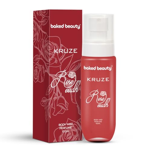 Image of BAKED BEAUTY Kruze Rose Oud Perfume Body Mist | Refreshing Long Lasting Tropical Fragrance|Double Duty Mist For Hair & Body| Travel-Friendly Perfume Body Spray for Women 100ml (Rose)