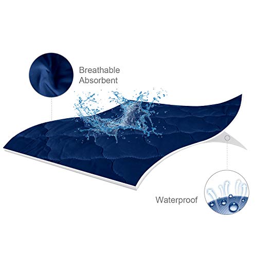 Image of Pack and Play Mattress Protector Sheets Fitted Waterproof for Playard, Navy | Pack and Play Mattress Pad Cover Compatible with Graco Pack n Play & Dream On Me & Pamo Babe, Playpen Sheet Quilted, 39 inchx27 inch