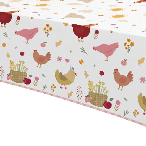 Image of Chicken Party Decorations Tablecloth for Birthday Baby Shower, 3 Pack Farm Animal Barnyard Little Chick Birthday Party Supplies Table Cover, 55in x 86in