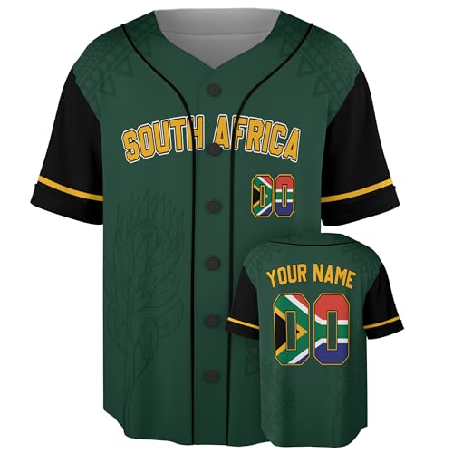 Custom South Africa Baseball Jersey - Personalized Name Number Softball Shirts, African Flag Pride Sports Jerseys, Customized Game Day Country Team Uniform Gift for Sport Fans Men Women Youth Kids