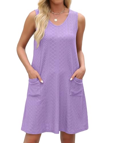 Image of elescat Swimsuit Coverup Summer Dresses for Women Eyelet Casual Loose Sleeveless Sundress with Pockets 2026