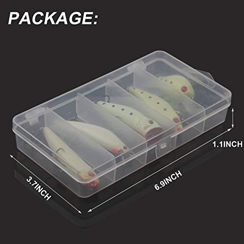 Glow Fishing Lure Bait Kit - 5Pcs Luminous Fishing Bait Vib Popper Crank Minnow Pencil Artificial Lures With Tackle Box For Bass Saltwater Freshwater #TOP4
