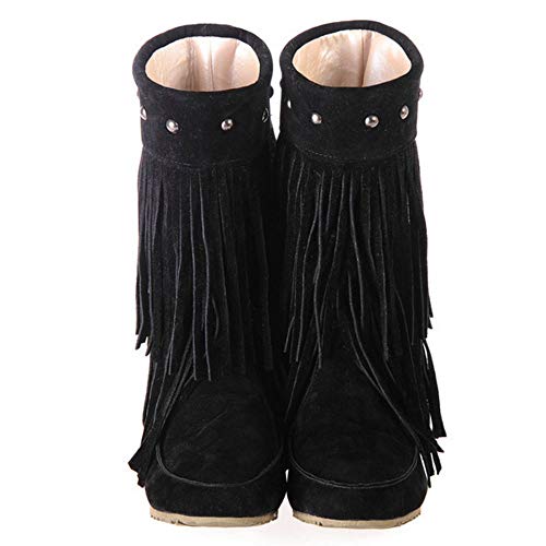 Scaoruki Classic Fringe Mid Women Boots Pull On Flat Winter Shoes4