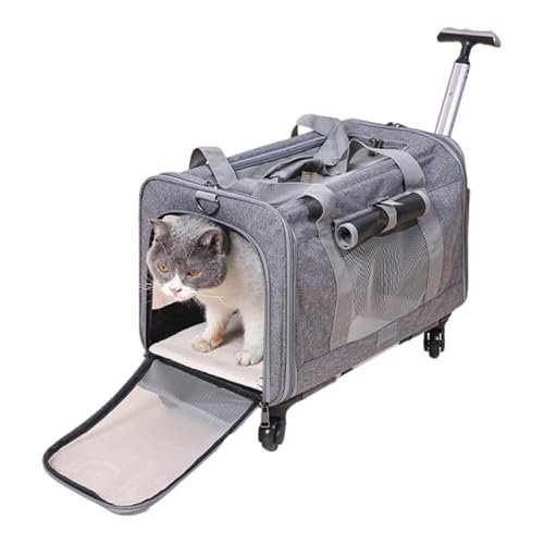 Trasportino per cani con ruote, trasportino per gatti con ruote, struttura in tessuto Oxford, design del telaio staccabile, opzioni di trasporto a 4 vie, capacità fino a 13,6 kg, grigio (grande)