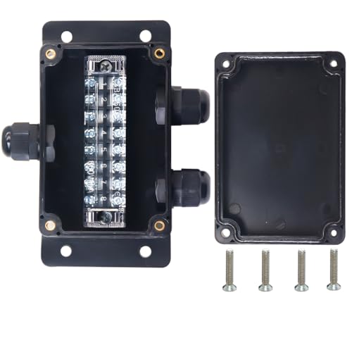 YETLEBOX Watertight Junction Box, IP67 Waterproof Electrical Project Box with 8P 15A Barrier Terminals,1 in-2 Out Cable Glands Electronic Enclosure 3.94 x 2.68 x 1.97