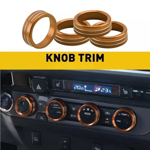 Image of Aluminum Alloy AC Knob Covers Kit for Toyota Tacoma 2016-2023 (4pcs Orange) - HVAC Control Button Covers, Metal Air Conditioner Dial Covers, Durable Interior Upgrade Accessories