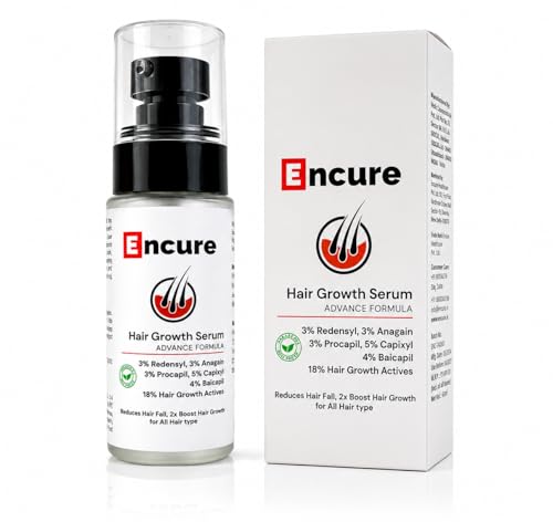 Image of ENCURE Hair Growth Serum | Advanced Formula for Scalp with 3 % Redensyl, 3 % Anagain, 3 % Procapil, 5 % Capixyl & 4% Baicapil 2x Better Results than Minoxidil | Caffeine, Biotin & Rice Water | 18% Hair Growth Actives | Minoxidil Free | Thicker & Stronger | Stimulate Hair Regrowth, Increase Hair Density & Hair Fall Control Serum for Men & Women, 50ml