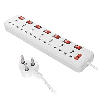 Skeisy 7Socket Plus 7 Switch Extension Board with Capacity 6AMP 2.5MTR Wire