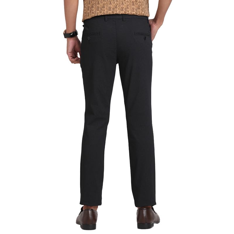 Image of Turtle Men Cotton Stretch Black Printed Narrow Fit Flat Front Casual Trouser