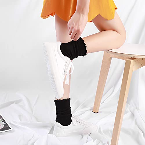 Mcool Mary Womens Socks, Ruffle Turn-Cuff Casual Crew Socks Breathable Cool Knit Cotton Lettuce Ankle Frilly Sock 6 Pack4