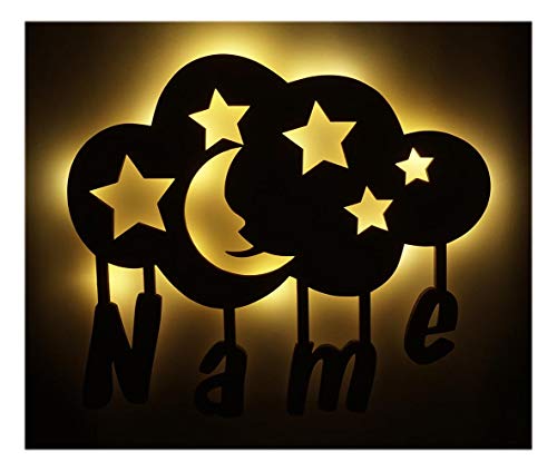 Schlummerlicht24 Babygeschenke Lampe mit Namen des Kindes Kinder Kind Cloudy Wolke Geschenk zur Kommunion Geburt und Taufe