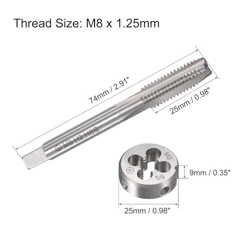 TOP-VIGOR M8 x 1.25mm Metric Tap and Die Set, Machine Thread Screw Tap with Round Threading Die - Image 2
