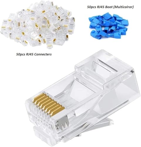 Image of Crimping Tool Rj45 with Network LAN Cable Tester Combo | Tools Kit, Crimp Crimping Tool with 50pcs RJ45 Connectors, 50pcs strain relief boots, 1 Cable Cutter, 1 Battery (RJ45 Tool Kit)