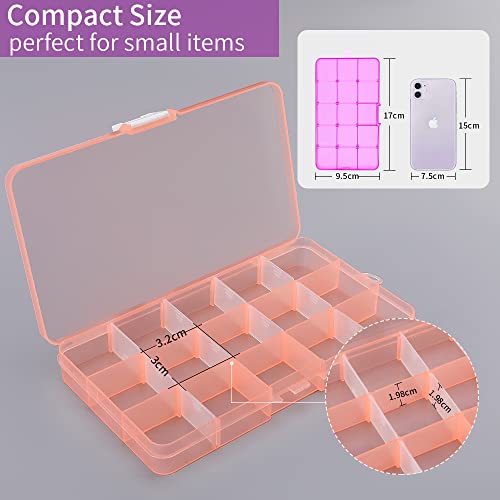 Opret 4 Pcs Bead Storage Box, 15 Grids Plastic Jewellery Organisers Small Containers with Adjustable Dividers 4 Colours Compartment Craft Case, Size 17x9.5x2cm