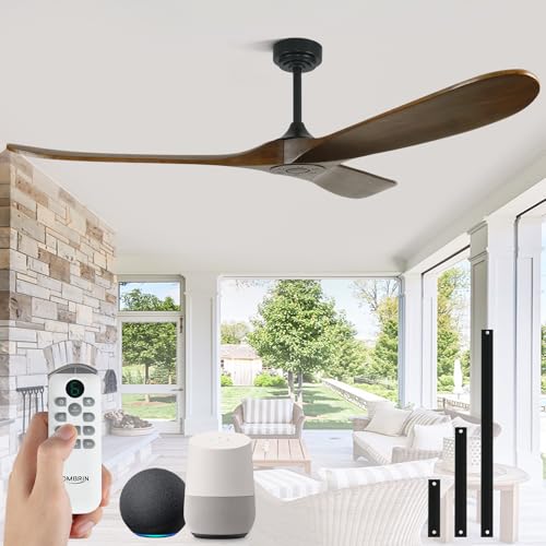 Ombrin 72" Ceiling Fans without Lights, Wood Large Ceiling Fan no Light with Remote Voice Control Alexa, 3 Blade Propeller for Patios Farmhouse Garage High cfm, Bronze by Ombrin - Used condition - US$138.98