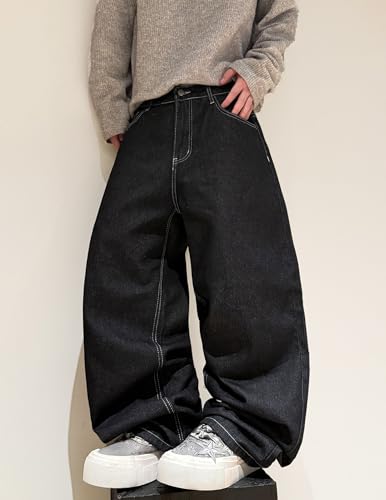 QGRSWBC Mens Jeans Loose Fit Wide Leg Denim Pants Big Wings Printed Vintage Jeans Y2K Hip Hop Long Trousers — view 3