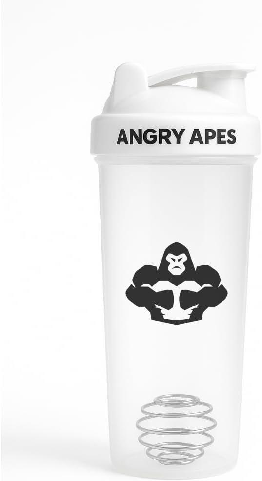 Angry Apes 28 oz Shaker Bottle – BPA-Free Tritan, Leak-Proof Flip Cap, Aluminum Mixer Ball & Measurement Scale – White Variant with Black Logo (white)