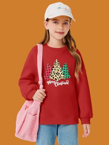 Image of Haloumoning Girls Oversized Crewneck Sweatshirts Kids Fleece Pullover Tops
