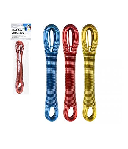 Home Connection PMS 20m Steel Wire Core Clothes Line Rope Extra Strong Washing Laundry Line for Outdoor Garden Rotary Dryer Airer Replacement Cord, Assorted: Yellow, Red Or Blue, 20m Length (869084) - Image 2