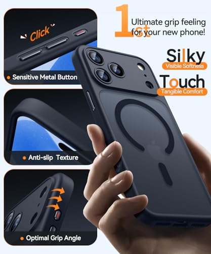 Image of CANSHN Magnetic Compatible with iPhone 17 Pro Case, Upgraded [Full Camera Protection] [Compatible with Magsafe] [Translucent Matte] Shockproof Protective Phone Cover 6.3 Inch - Black