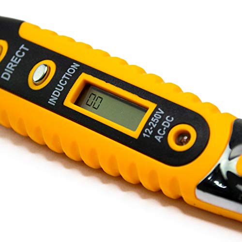 Chave Teste de Tensão Digital 12V-250V – Detector de Corrente AC/DC com Luz LED e Desligamento Autom