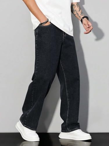 Image of KOTTY Mens Solid|Mid Rise| Coin Pocket|Button|Ankle Length|Loose Fit|5 Pocket Jeans for Mens