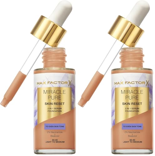 MAX FACTOR Miracle Pure Sérum con Color 60-80 Light to Medium 30 ml (Paquete de 2)