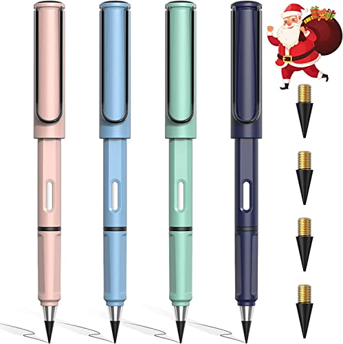 ALECPEA 4pcs Everlasting Pencil Infinite Pencil, Infinity Pencil with Eraser, Inkless Magic Pencils Eternal with 6pcs Replacement Nibs, Portable Reusable Erasable Writing Pencil