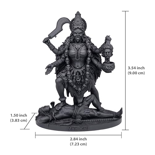 Image of MurtiHome Maa Kali Idol, Mahakali Devi Statue, Kalika Mataji Murti | 9 cm Tall Small Black Color Figure Made From UV Resin, Crafted by 3D Printer for Car Dashboard, Home, Office, Gift