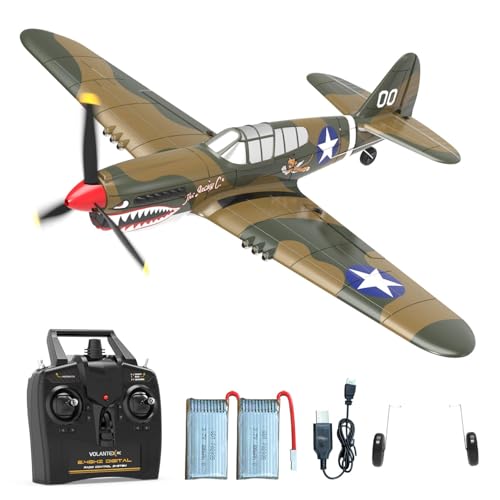 volantexrc Avión RC de 4 Canales P40 RC Fighter Toy, 2,4 GHz, Estabilizador Giroscópico de 6 Ejes, Planeador RTF con 2 Baterías, Adecuado para Adultos, Niños, Principiantes para Volar