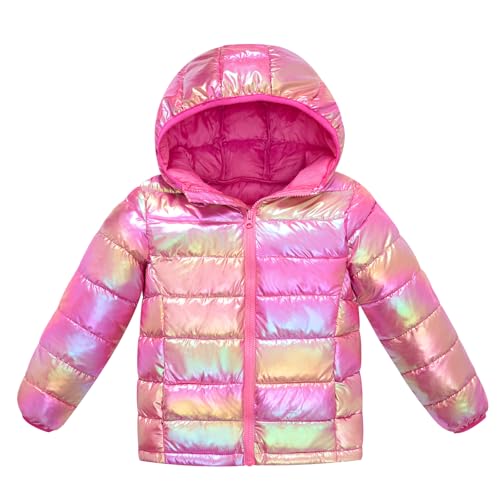 Image of Lovekider Hooded Puffer Jacket for Girls 4-12T Down-Alternative Winter Coat Shiny Outerwear for Kids