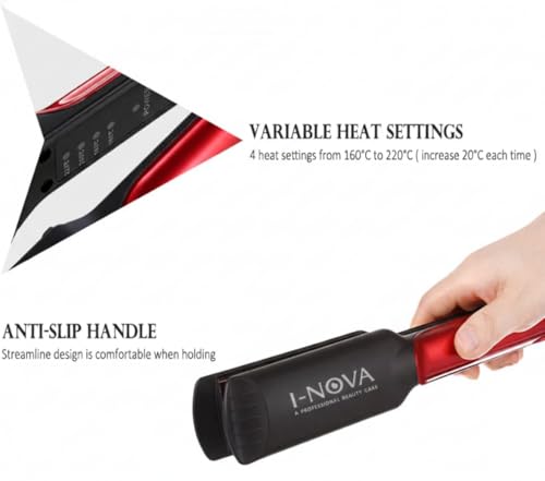 Image of I-NOVA Professional Hair Crimper, Black and Red, Ceramic Plates, Electric Styling Tool for Curly Wavy Hair