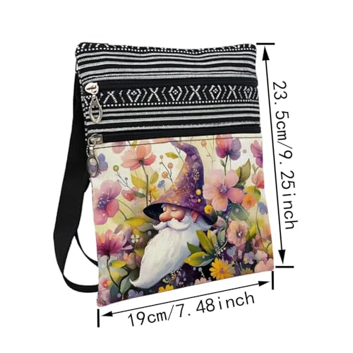 Floral Gnome Messenger Bag Small Ethnic Pattern Printed Adjustable Strap Crossbody Zipper Bag Floral Gnome Phone Bag Wallet Cute Shoulder Handbag for Women Friends -22