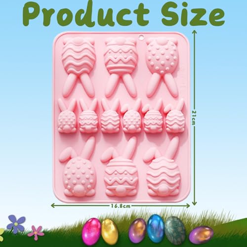 PTaizjjz Easter Silicone Mould 12 Cavity Egg Shapes Mould Rabbit Mould for DIY Chocolate,Candy,Jelly, Pink - Image 3