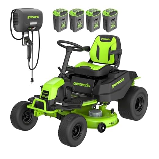 Greenworks 60V 42" CrossoverT Cordless Riding Lawn Tractor, (4) 8.0Ah Batteries and (600W) Plug in Charger