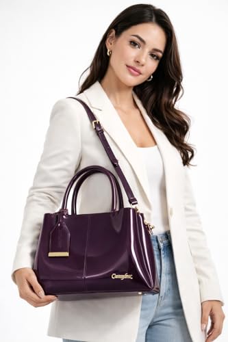 Image of Carrylux Women's Top Handle Bag | Hand Held bag | Stylish Patent Synthetic Leather Handbag with Dual Handles & Detachable Sling Strap | Beige Shoulder Purse for Work & Casual Outings