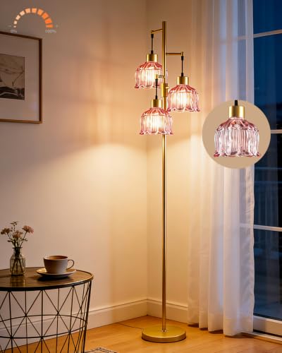 Image of Lightdot Red Glass Floor Lamp Dimmable with LED Bulbs & Flower Shade