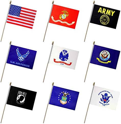 LoveVC Military Flag Set Small Mini Army Armed Forces Hand Held Flags on Wooden Stick for Memorial Day,Veterans Day,5x8 Inch,20 Pack