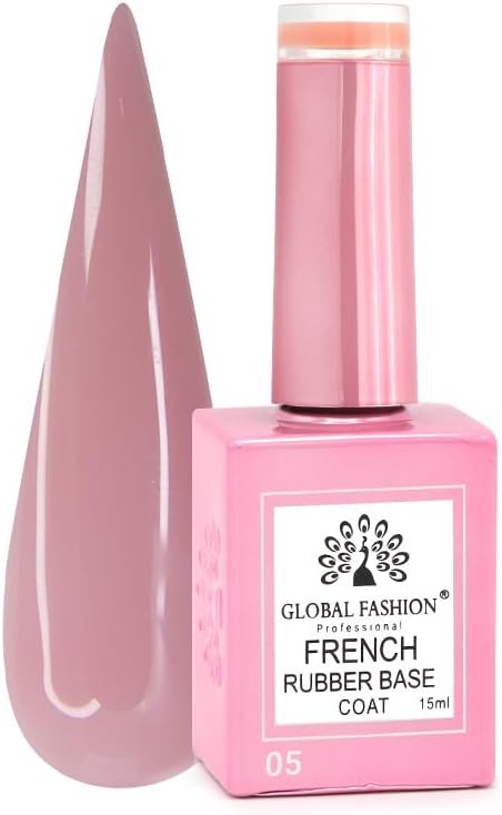 Global Fashion French Rubber Base Coat 15ml: Long-Lasting, Durable, & Chip-Resistant Gel Nail Polish Base Coat for Manicure and Pedicure | (05, 15ML)