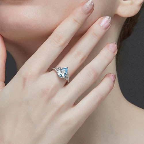 2CT Aquamarine Ring 925 Sterling Silver Pear Cut 7 * 9MM Sky Blue Aquamarine and White Moissanite Engagement Ring3