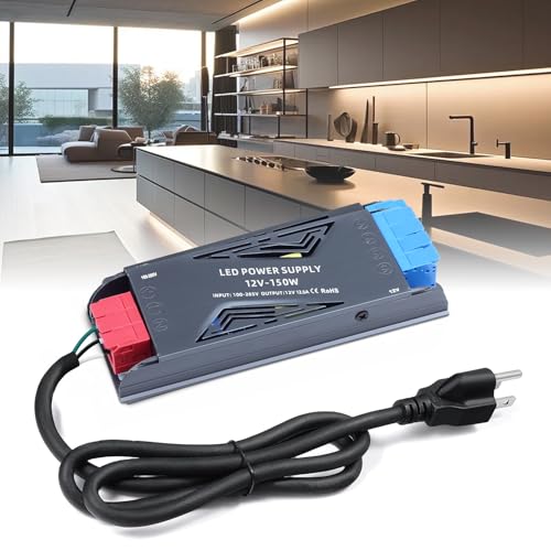 Image of LED Power Supply 12V 150W with Plug, BRIMETI LED Driver 12,5A Transformer AC 120V to 12V DC Low Voltage Switching Converter Constant Voltage Ultra Slim Adapter for Strip Light Cabinet Lights