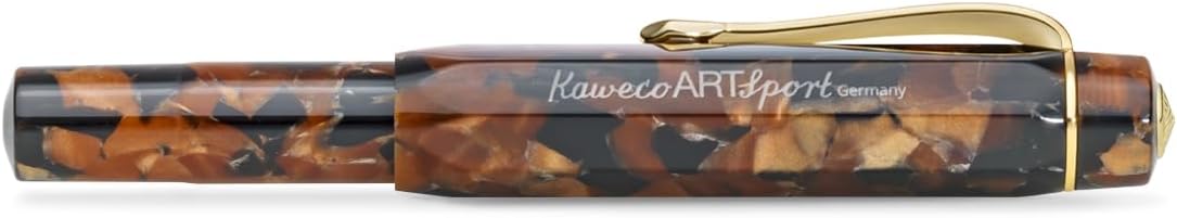 Kaweco ART SPORT Fountain Pen Hickory Brown I Exclusive Acrylic Fountain Pen for Ink Cartridges With Steel Nib Including Metal Box I Fountain Pen 12.5 cm I Nib: B (Broad)