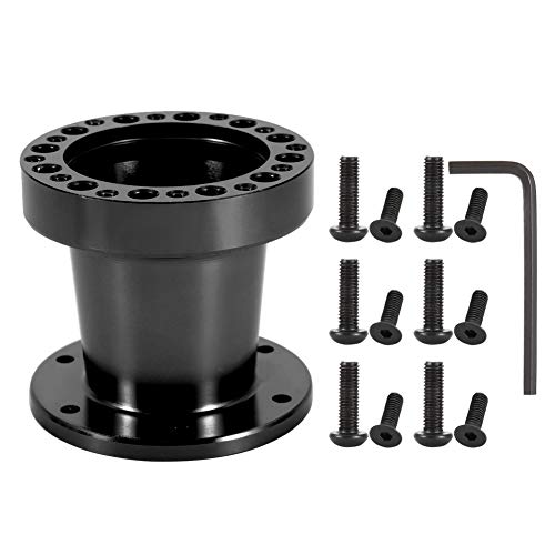 Steering Wheel Spacer Hub 3inch, Car Steering Wheel Hub Adapter Extension Spacer Kit Universal 6 Holes Steering Wheel Spacer for Most Cars Karts Solid Aluminum Spacer (Black)