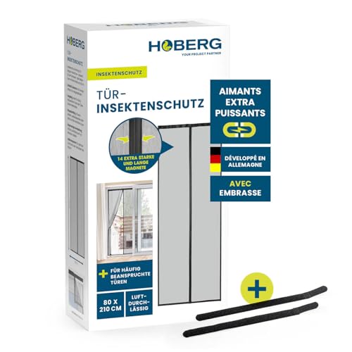 Hoberg Rideau anti-insectes 80 x 210 cm | Moustiquaire de porte avec bandes magnétiques XXL | Moustiquaire pour porte de balcon | Rideau anti-insectes magnétique | Auto-fermant & résistant