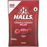 HALLS Cough and Throat Relief Cherry Cough Drops, Bulk Pack, 200 Drops
