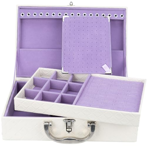 Estojo Maleta Média Dupla Porta Joias Bandeja Organizadora Bijuterias Viagem Caixa Organizadora Guarda Joias (Marim - Lilás)