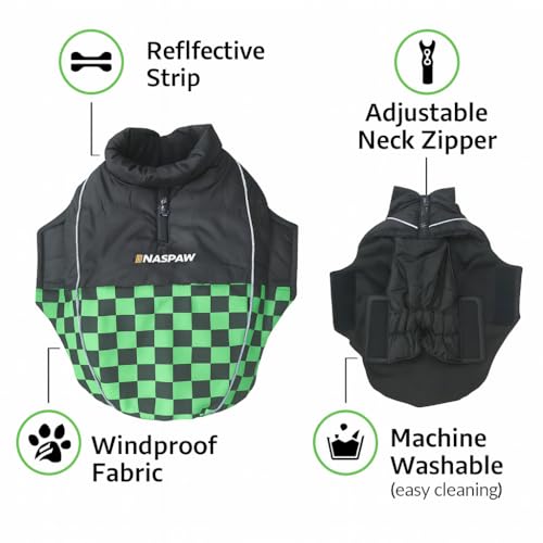 Image of The Pets Company Dog Winter Coat Jacket, Clothes, Windproof, Waterproof, Light Weight, Washable, Ultra Warm Thick Fleece Lined Dog Vest for Cold Weather Protection, (Yellow Check, Large - 24 Inch)