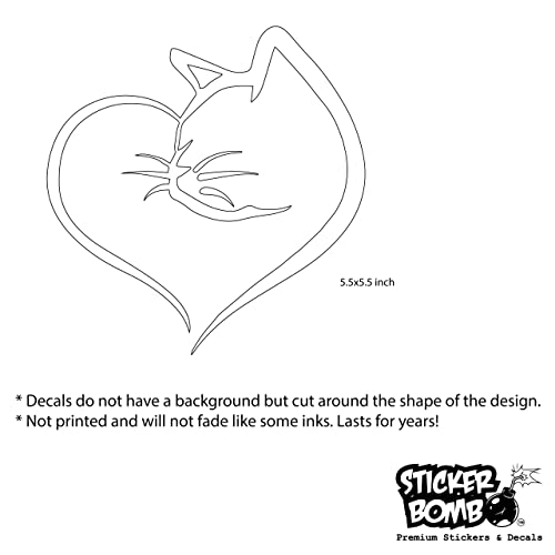 Cat Heart Animal Lovers Decal Bumper Sticker - Sticker Bomb Vinyl Decal For Car Truck, Computer, Anywhere! Premium 6 Year Outdoor Vinyl (Black, 2) #TOP6